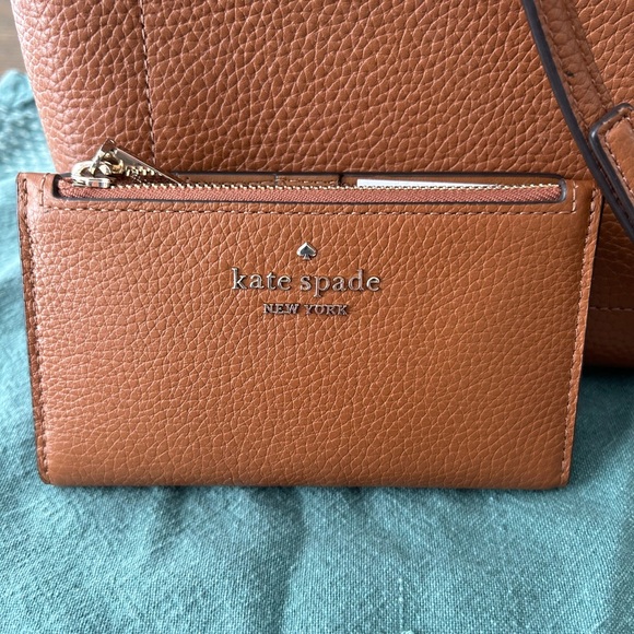 EUC KATE SPADE Pebble Leather Crossbody & Wallet Brown Cognac Tan Bag - Picture 2 of 12